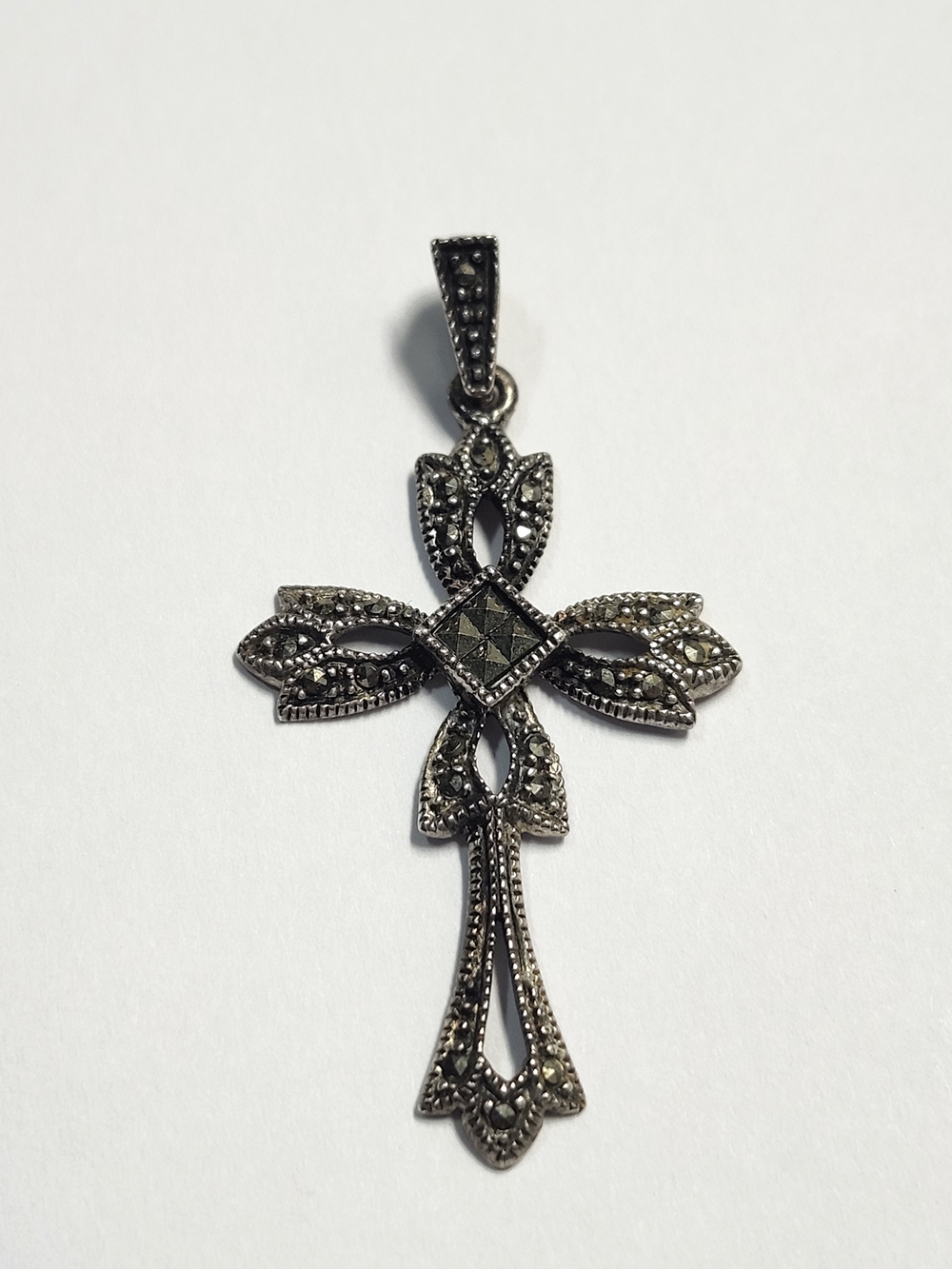Sterling Silver Marcasite Cross Pendant 925 Vintage